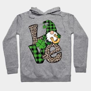 Love St Patricks Day Gnome Leopard Shamrock Hoodie